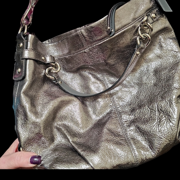 Coach Brooke Handbag Pewter/Silver Metallic Leather - Picture 5 of 8